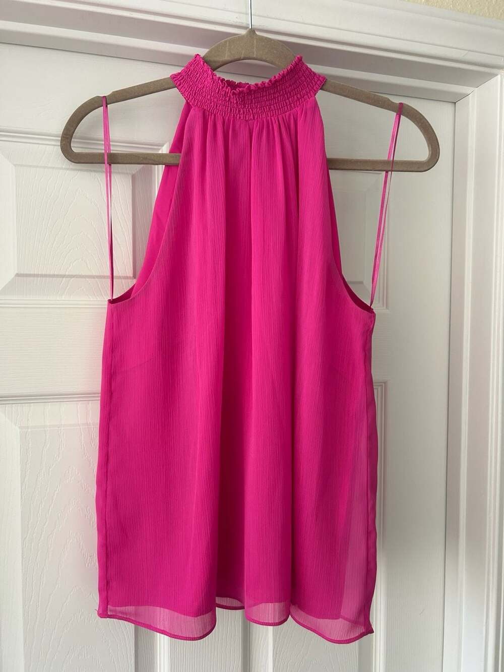 Halogen Hot Pink Sleeveless Smocked High Neck Blouse
